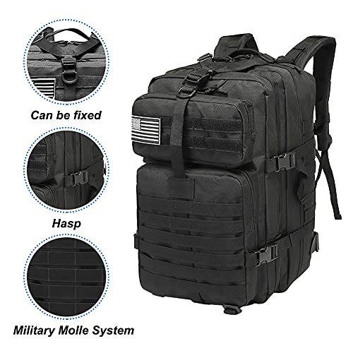 HYCOPROT Mochila Táctica Militar 40L Hombres Mujeres Mochila Gran Ejército Senderismo Mochila Molle Assault Pack para Senderismo Caza Camping Escalada Al Aire Libre (negro)