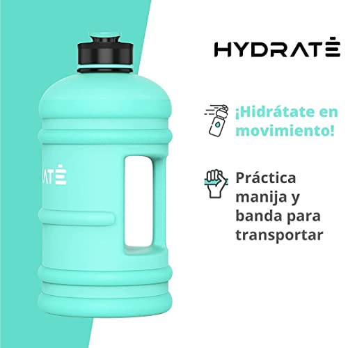 HYDRATE - Botella de agua XL de 2,2 l, sin BPA, a prueba de fugas, tapa abatible, ideal para gimnasio, recipiente de agua transparente con material extra fuerte, perfecto para deportes, rugby y sobre