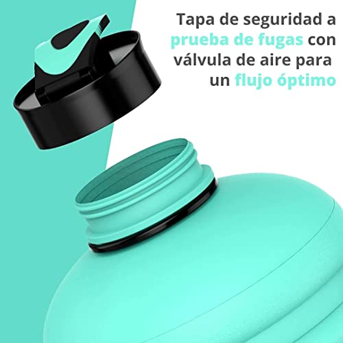 HYDRATE - Botella de agua XL de 2,2 l, sin BPA, a prueba de fugas, tapa abatible, ideal para gimnasio, recipiente de agua transparente con material extra fuerte, perfecto para deportes, rugby y sobre