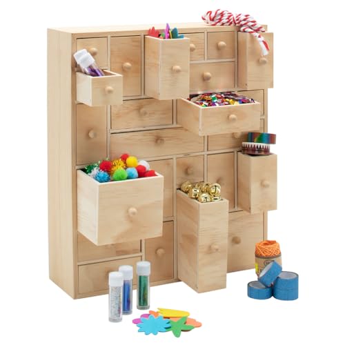 HYGGEHAUS Organizador de arte y almacenamiento, organización de manualidades de 24 cajones, cómoda de gabinete de boticario, madera de pino maciza, L: 12.5x14.5x4 pulgadas