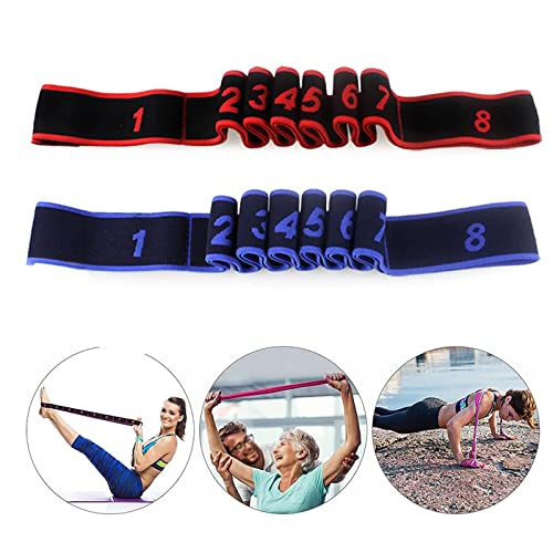 Hzyclzh 2 Piezas Banda Elástica de Gimnasia, Cintura Elástica de Yoga, Cinturón de Yoga de Múltiples Bucles, con Banda Elástica de 8 Bucles para Fitness, Entrenamiento de Baile y Gimnasia (Rojo, Azul)