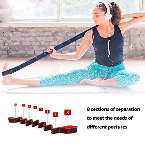 Hzyclzh 2 Piezas Banda Elástica de Gimnasia, Cintura Elástica de Yoga, Cinturón de Yoga de Múltiples Bucles, con Banda Elástica de 8 Bucles para Fitness, Entrenamiento de Baile y Gimnasia (Rojo, Azul)