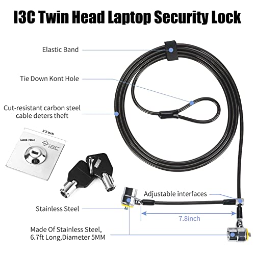 I3C Cable antirrobo para ordenador portátil, cable de seguridad antirrobo con combinación de 2,05 m de cable para ordenador portátil, PC y tablet LCD