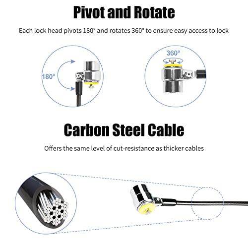 I3C Cable antirrobo para ordenador portátil, cable de seguridad antirrobo con combinación de 2,05 m de cable para ordenador portátil, PC y tablet LCD