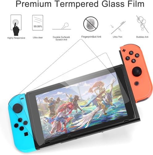 iAmer 11 en 1 Accesorios para Nintendo Switch,Funda para Nintendo Switch+Carcasa Switch Transparente+2 Cristal Templado Pantalla+Funda de Silicona+4 Pulgar Grips+2 Estuche De Juegos+Paño de Limpieza