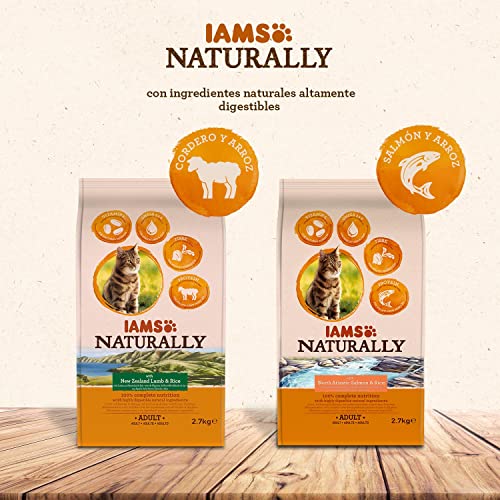 IAMS Naturally Comida Seca para Gatos Adultos con Cordero y Arroz de Nueva Zelanda, 2.7 kg