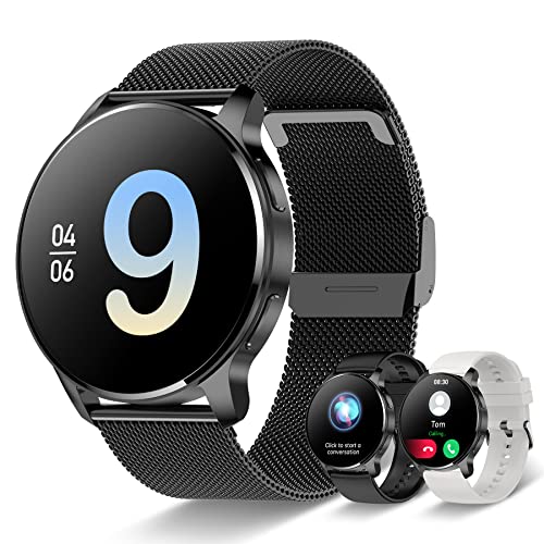 Iaret Reloj Inteligente Mujer con Llamadas,1,32'' Smartwatch Mujer 3 Correas, Pulsera Actividad Presión Arterial Ritmo Cardíaco Oxígeno Sanguíneo Sueño para Android iPhone, Regalo Mujer, Negro