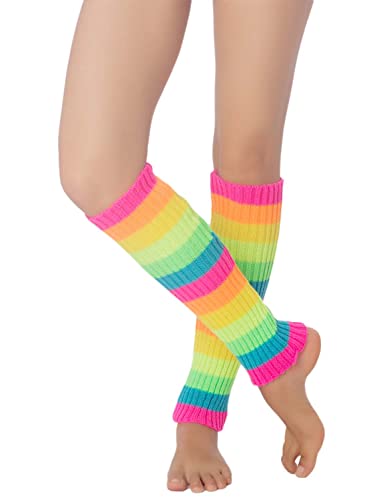 iB-iP Mujer Calentadores Calcetines Botas Neon Leg Warmers Largos Danza Polainas, Tamaño: Talla única, Multicolor