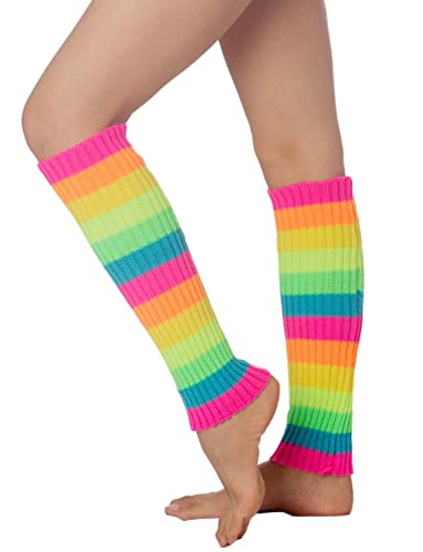 iB-iP Mujer Calentadores Calcetines Botas Neon Leg Warmers Largos Danza Polainas, Tamaño: Talla única, Multicolor