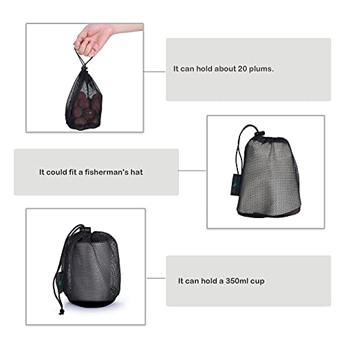 iBasingo Bolso de Malla Negro Saco de Nylon Bolsa de Red Duradera con Cordón Pequeño Saco de Viaje Bolsa de Malla de Almacenamiento Ditty para Cosméticos Geles de Ducha Olla Bola Herramientas 5 pcs