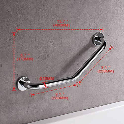 Ibergrif M34017 Asideros de Ducha, Asa Baño Seguridad ángulo, Pasamanos WC, Acero Inoxidable, Plata, 40 cm