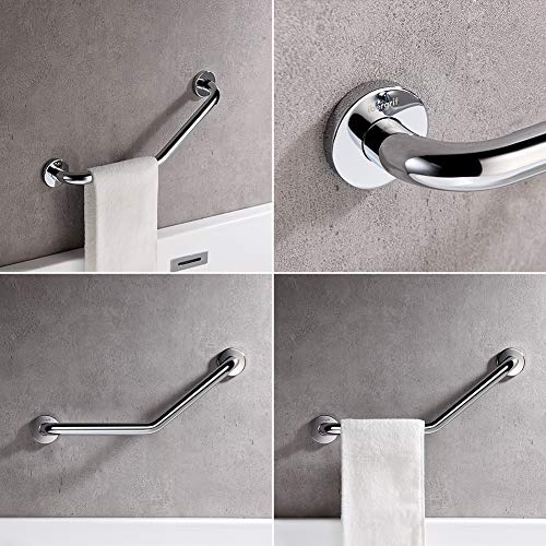 Ibergrif M34017 Asideros de Ducha, Asa Baño Seguridad ángulo, Pasamanos WC, Acero Inoxidable, Plata, 40 cm