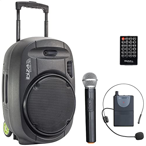 Ibiza - PORT12VHF-MKII - Altavoz portátil 12"/700W MAX con 2 micrófonos (VHF), Mando a Distancia y Funda Protectora - Bluetooth, USB, SD - Autonomía de 5 a 7h