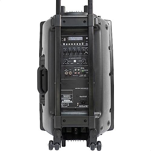 Ibiza - PORT15UHF-BT - Altavoz portátil 15"/800W MAX con 2 micrófonos (UHF), Mando a Distancia y Funda Protectora - Bluetooth, USB, SD & TWS - Autonomía de 6 a 8h