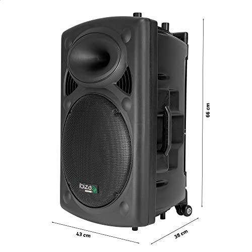 Ibiza - PORT15UHF-BT - Altavoz portátil 15"/800W MAX con 2 micrófonos (UHF), Mando a Distancia y Funda Protectora - Bluetooth, USB, SD & TWS - Autonomía de 6 a 8h