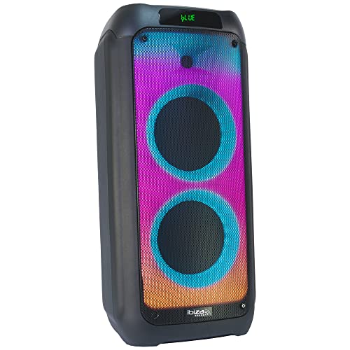 Ibiza - WAVE8 - Sistema de Altavoces de 600W/2x8 con Bluetooth, USB y microSD - Efecto LED Wave y conexión inalámbrica TWS - Negro