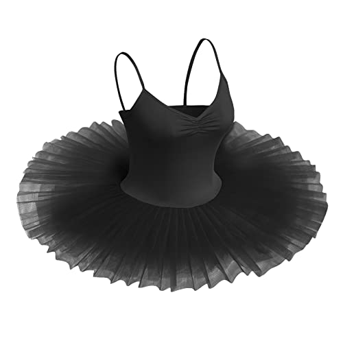 IBTOM CASTLE Maillot Ballet Mujer Cabestrillo de Color Sólido Falda Ballet Niña Clásico Maillot Danza Niña para Bailarina Gimnasia Negro Medium