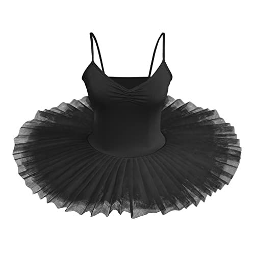 IBTOM CASTLE Maillot Ballet Mujer Cabestrillo de Color Sólido Falda Ballet Niña Clásico Maillot Danza Niña para Bailarina Gimnasia Negro Medium