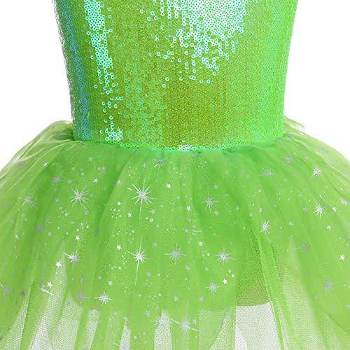 IBTOM CASTLE Maillot Ballet Niña Sin Mangas Estrella Lentejuelas Princesa Pareo de Pétalos Vestido de Ballet Gimnasia Leotardo Mallot Patinaje Competicion Niña Verde 5-6 años