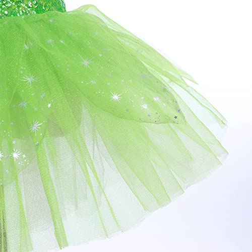 IBTOM CASTLE Maillot Ballet Niña Sin Mangas Estrella Lentejuelas Princesa Pareo de Pétalos Vestido de Ballet Gimnasia Leotardo Mallot Patinaje Competicion Niña Verde 5-6 años