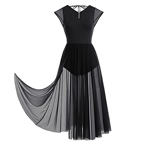 IBTOM CASTLE Vestido de Baile de Ballet Escotado por Detrás para Mujer Vestido de Danza Lírica Contemporánea Maillot Patinaje Artistico Mujer Maillot Gimnasia Ritmica Negro S