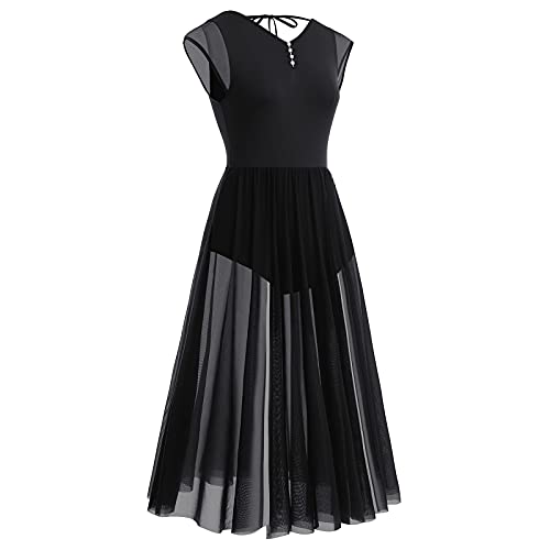 IBTOM CASTLE Vestido de Baile de Ballet Escotado por Detrás para Mujer Vestido de Danza Lírica Contemporánea Maillot Patinaje Artistico Mujer Maillot Gimnasia Ritmica Negro S