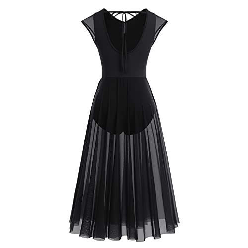 IBTOM CASTLE Vestido de Baile de Ballet Escotado por Detrás para Mujer Vestido de Danza Lírica Contemporánea Maillot Patinaje Artistico Mujer Maillot Gimnasia Ritmica Negro S