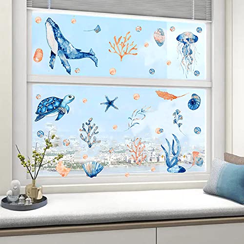 Icelsa 1 Juego de 3 Hojas Bajo el Mar Vinilos Decorativos Bajo el Mar Adhesivos Peces Vinilos Pared para Baño Habitación Infantiles Guardería Bebé Baños Azulejos