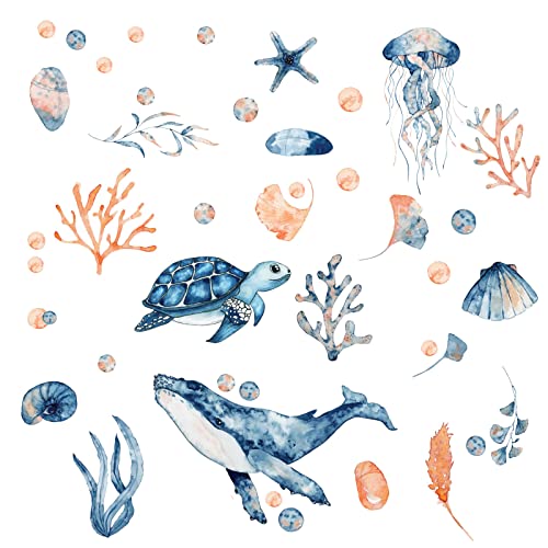 Icelsa 1 Juego de 3 Hojas Bajo el Mar Vinilos Decorativos Bajo el Mar Adhesivos Peces Vinilos Pared para Baño Habitación Infantiles Guardería Bebé Baños Azulejos