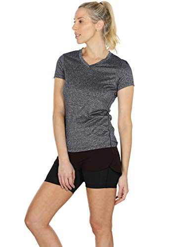 icyzone Camiseta de Deportiva de Manga Corta para Mujer, Pack de 3 (M, Carboncillo/Jam/Rosado)