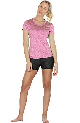 icyzone Camiseta de Deportiva de Manga Corta para Mujer, Pack de 3 (M, Carboncillo/Jam/Rosado)