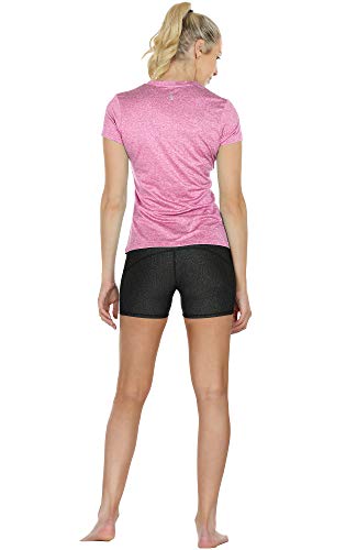 icyzone Camiseta de Deportiva de Manga Corta para Mujer, Pack de 3 (M, Carboncillo/Jam/Rosado)