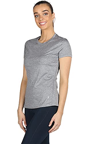 icyzone Camiseta de Fitness de Manga Corta para Mujer, Pack de 3 (M, Negro/Granito/Verde)