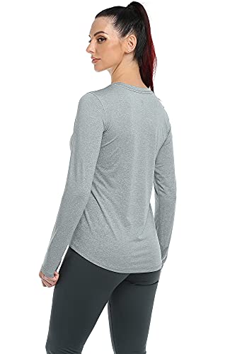 icyzone Camiseta de Fitness Deportiva de Manga Larga para Mujer, Pack de 3 (XL, Negro/Gris/Verde Hielo)