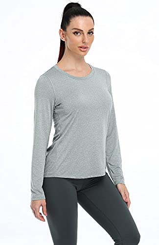 icyzone Camiseta de Fitness Deportiva de Manga Larga para Mujer, Pack de 3 (XL, Negro/Gris/Verde Hielo)