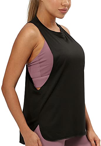 icyzone Camiseta Deportiva sin Mangas para Mujer, Camiseta Holgada para IR el Gimnasio, Hacer Yoga o Correr (L, Negro)