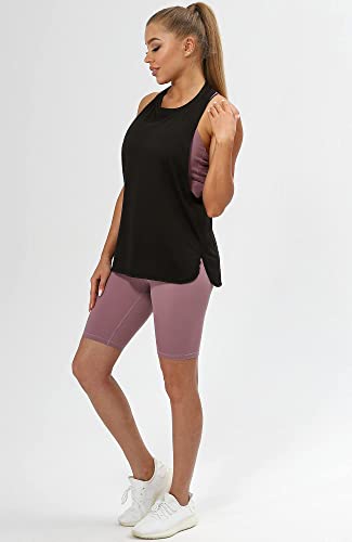 icyzone Camiseta Deportiva sin Mangas para Mujer, Camiseta Holgada para IR el Gimnasio, Hacer Yoga o Correr (L, Negro)