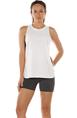 icyzone Camiseta Deportiva sin Mangas para Mujer, Camiseta Holgada para IR el Gimnasio, Hacer Yoga o Correr (S, Blanco)