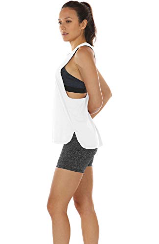 icyzone Camiseta Deportiva sin Mangas para Mujer, Camiseta Holgada para IR el Gimnasio, Hacer Yoga o Correr (S, Blanco)