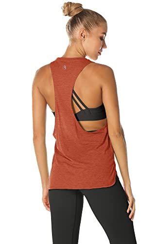 icyzone Camiseta Deportiva sin Mangas para Mujer, Camiseta Holgada para IR el Gimnasio, Hacer Yoga o Correr (S, Naranja Polvoriento)