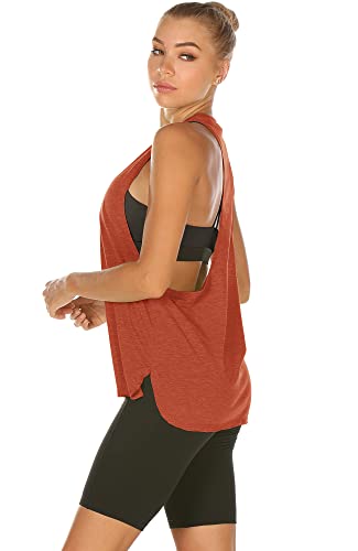 icyzone Camiseta Deportiva sin Mangas para Mujer, Camiseta Holgada para IR el Gimnasio, Hacer Yoga o Correr (S, Naranja Polvoriento)