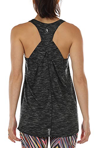 icyzone Camiseta sin Mangas de Suelta Racerback Fitness para Mujer para Yoga Correr -L-Negro