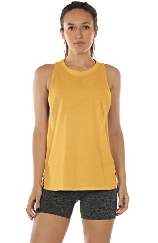 icyzone Camisetas sin mangas de entrenamiento para mujer, para correr, muscular, deporte, ejercicio, gimnasio, yoga, camisetas atléticas (paquete de 3), Negro/Blanco/Amarillo Mellow, Large