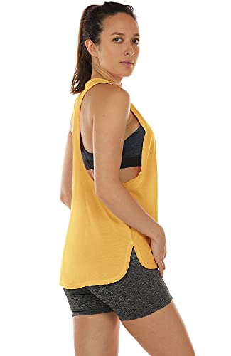 icyzone Camisetas sin mangas de entrenamiento para mujer, para correr, muscular, deporte, ejercicio, gimnasio, yoga, camisetas atléticas (paquete de 3), Negro/Blanco/Amarillo Mellow, Large