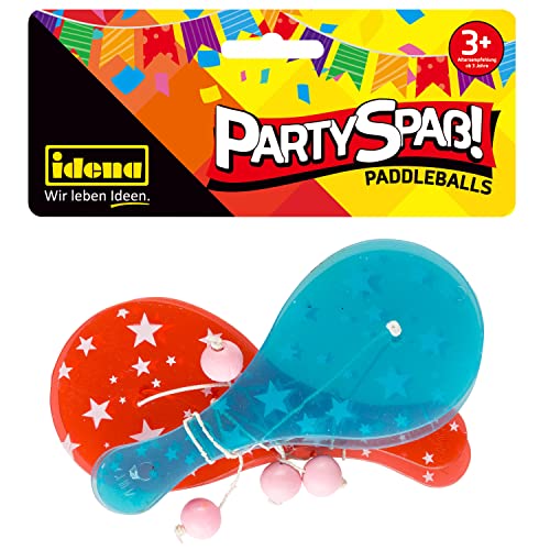 Idena Pelotas de pádel Party Fun- Juego de 4 Unidades, con Raquetas de plástico en Rojo y Azul y una Pelota de Color Rosa, tamaño Aprox. 15 x 140 x 150 milímetros, Berlin 40435