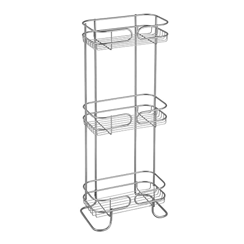 iDesign Neo Estantería, mueble de baño autónomo en metal, con tres estantes de ducha para gel y champú, plateado, 16.5 Cm X 25.4 Cm X 66.7 Cm