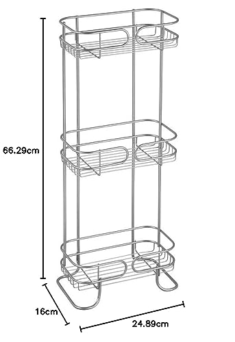 iDesign Neo Estantería, mueble de baño autónomo en metal, con tres estantes de ducha para gel y champú, plateado, 16.5 Cm X 25.4 Cm X 66.7 Cm