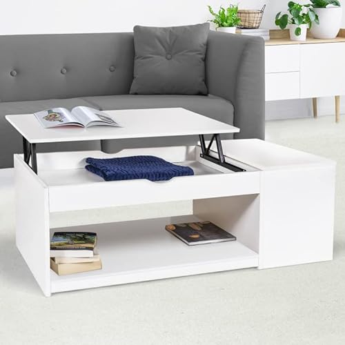 IDMarket ELEA - Mesa baja con baúl de madera, color blanco