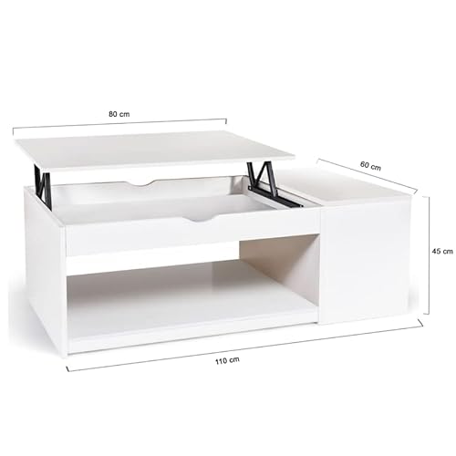 IDMarket ELEA - Mesa baja con baúl de madera, color blanco