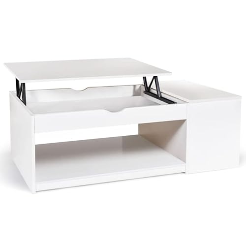 IDMarket ELEA - Mesa baja con baúl de madera, color blanco